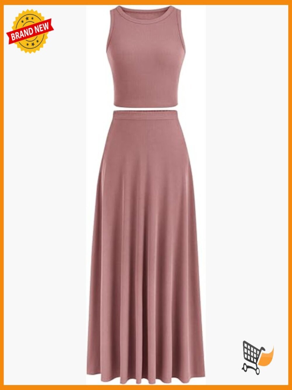2 Piece Maxi Skirt Set Crop Tank Top High Waisted Long Skirt Outfit
